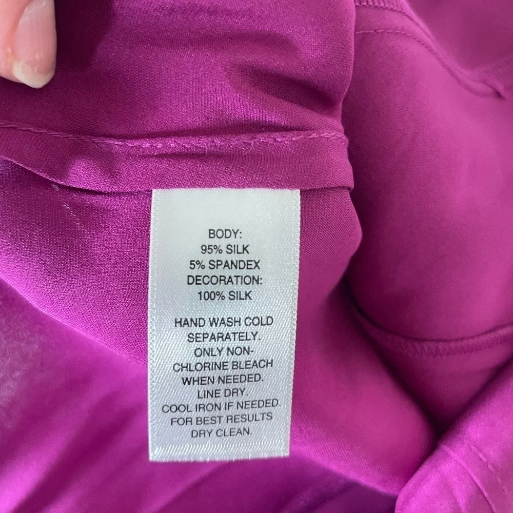 White House Black Market Silk Fuchsia Ruffled Blouse